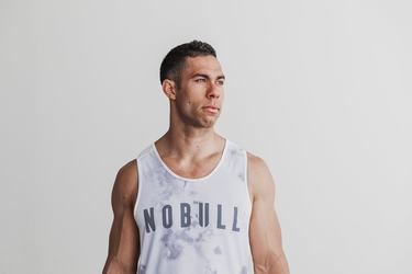 Nobull Tie-Dye Men's Tank Tops White | Australia (TK1987)